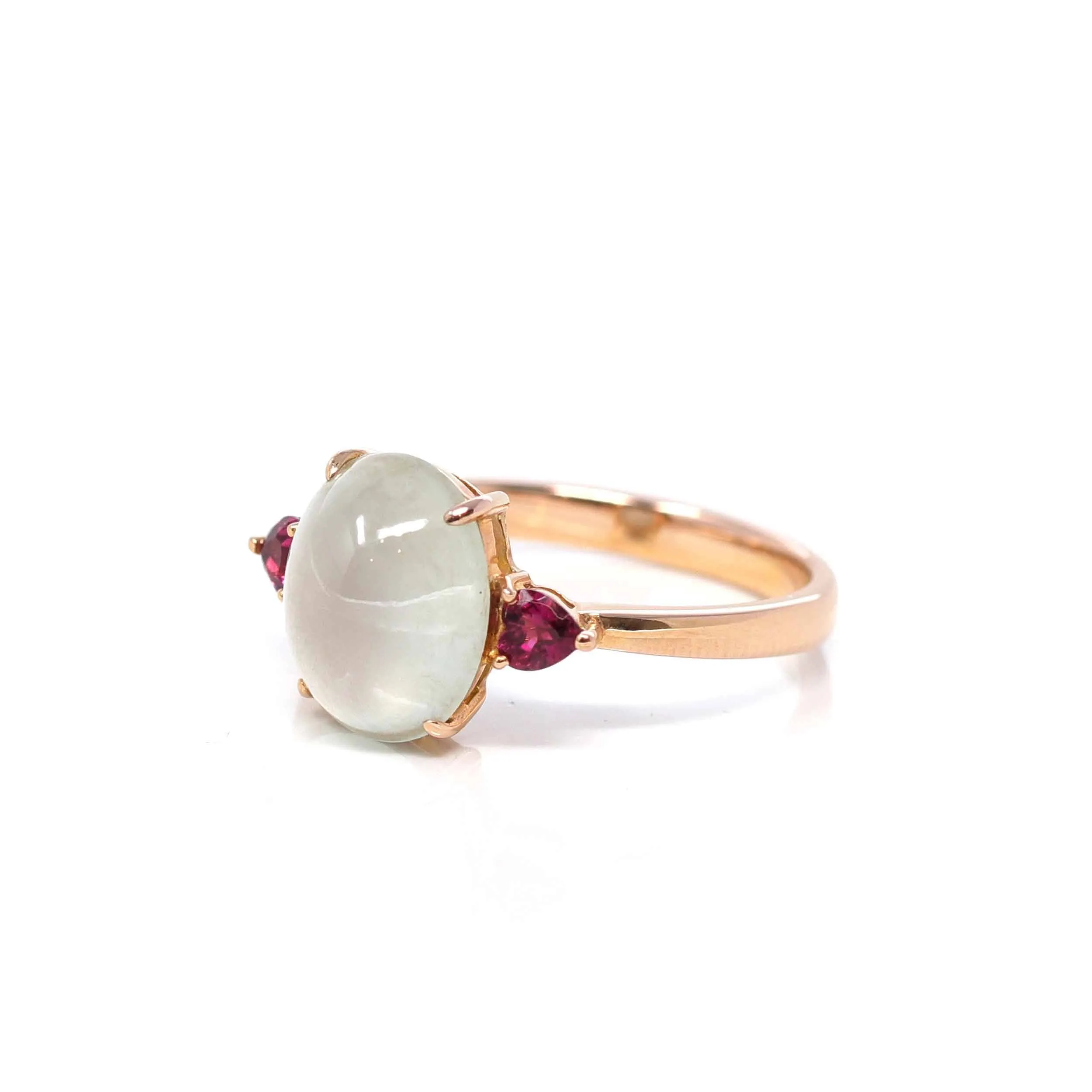 Baikalla "Sarah" 18k Rose Gold Natural Ice Jadeite & Tourmaline Engagement Ring