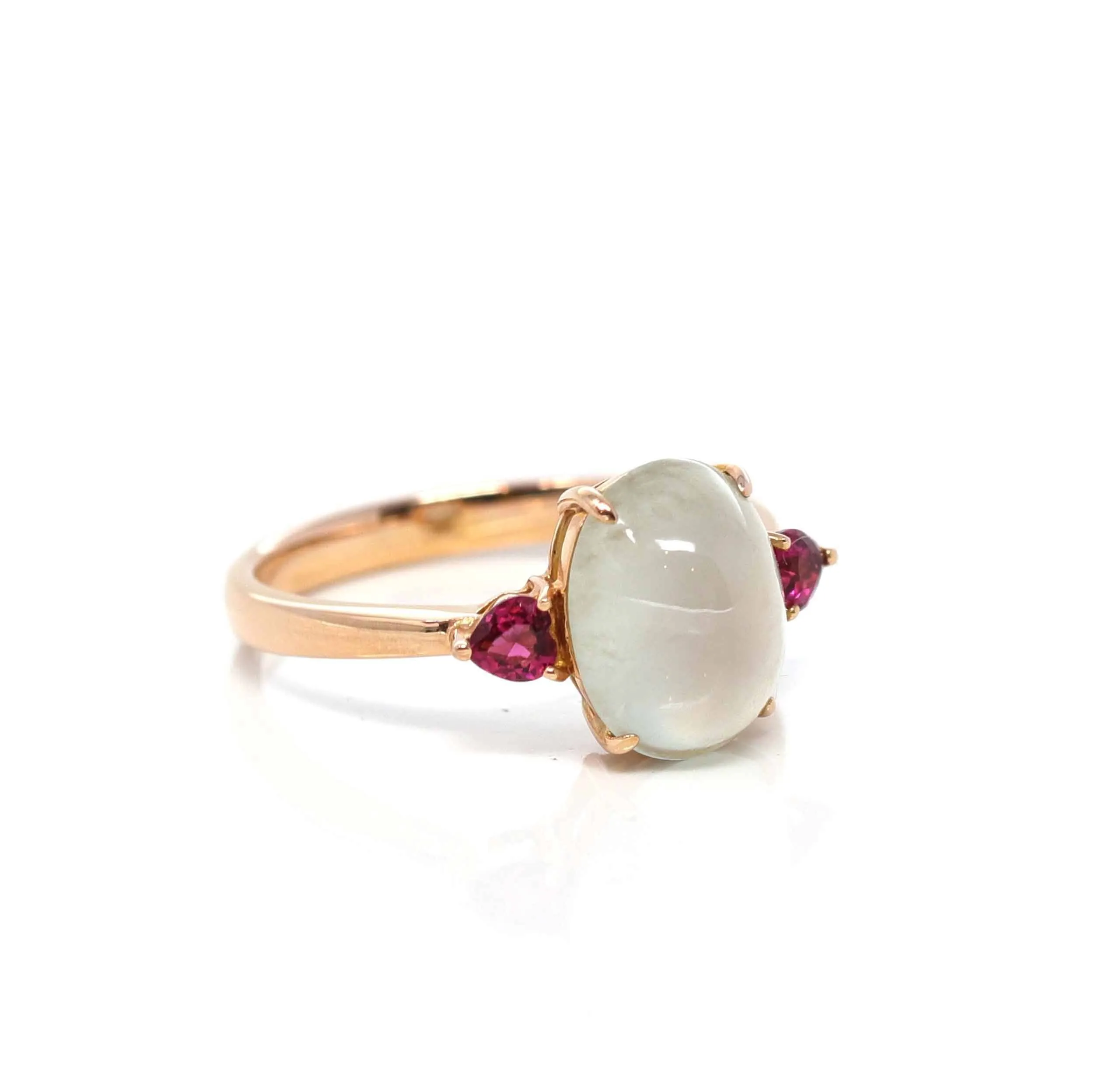 Baikalla "Sarah" 18k Rose Gold Natural Ice Jadeite & Tourmaline Engagement Ring