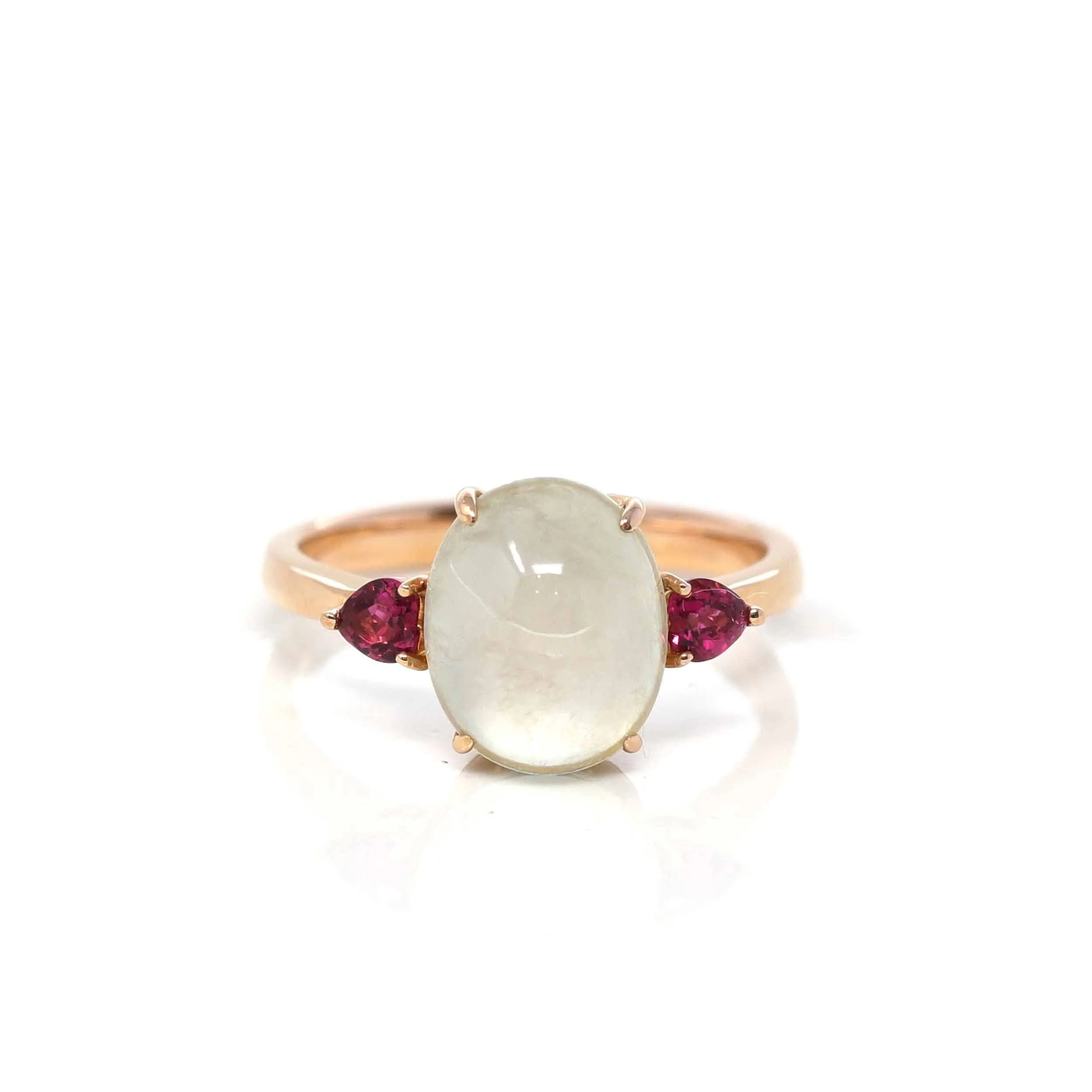 Baikalla "Sarah" 18k Rose Gold Natural Ice Jadeite & Tourmaline Engagement Ring