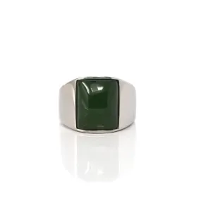 Baikalla Stainless Steel Cabochon Green Nephrite Jade Men's Signet Ring