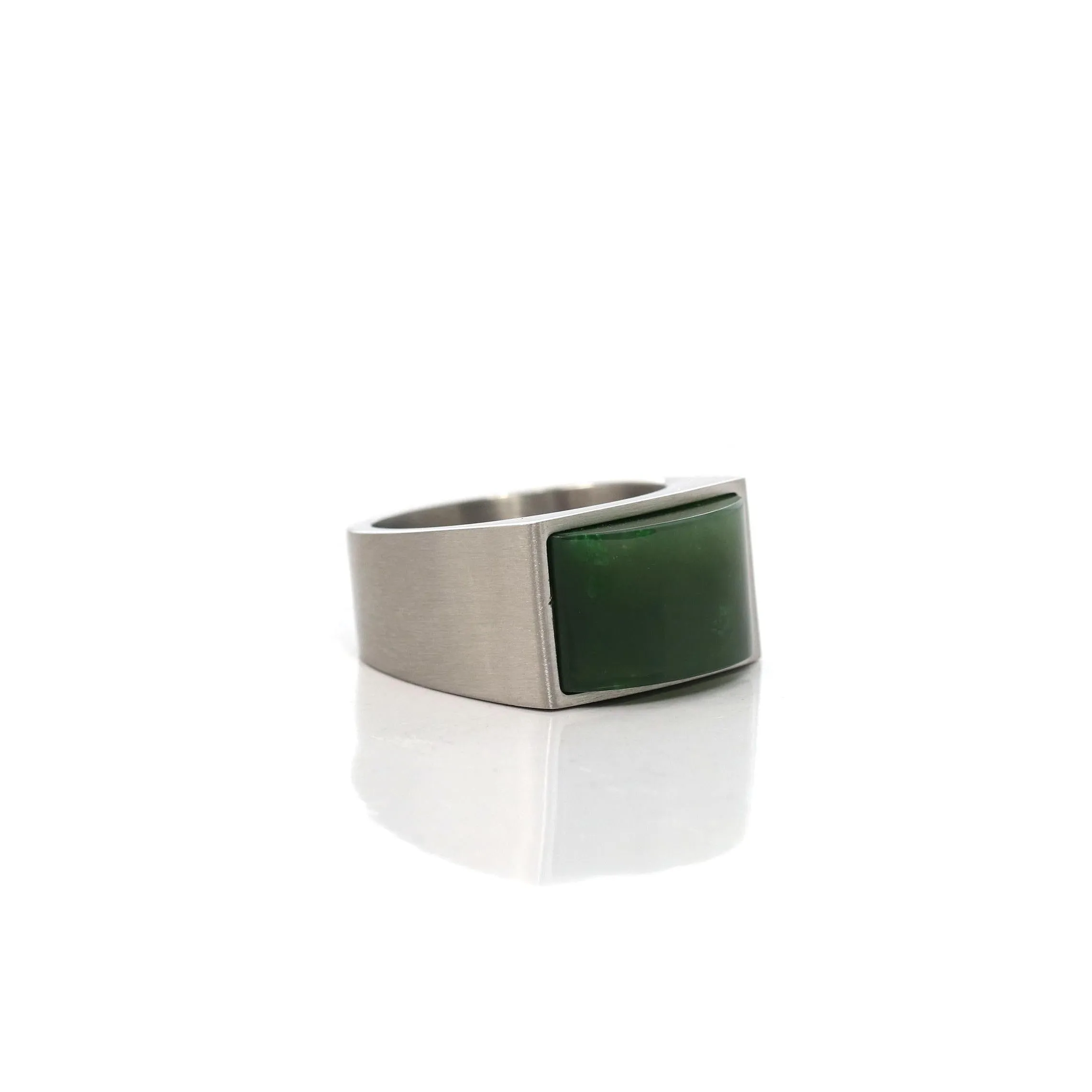 Baikalla Stainless Steel Green Nephrite Jade Men's Signet Ring