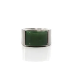 Baikalla Stainless Steel Green Nephrite Jade Men's Signet Ring