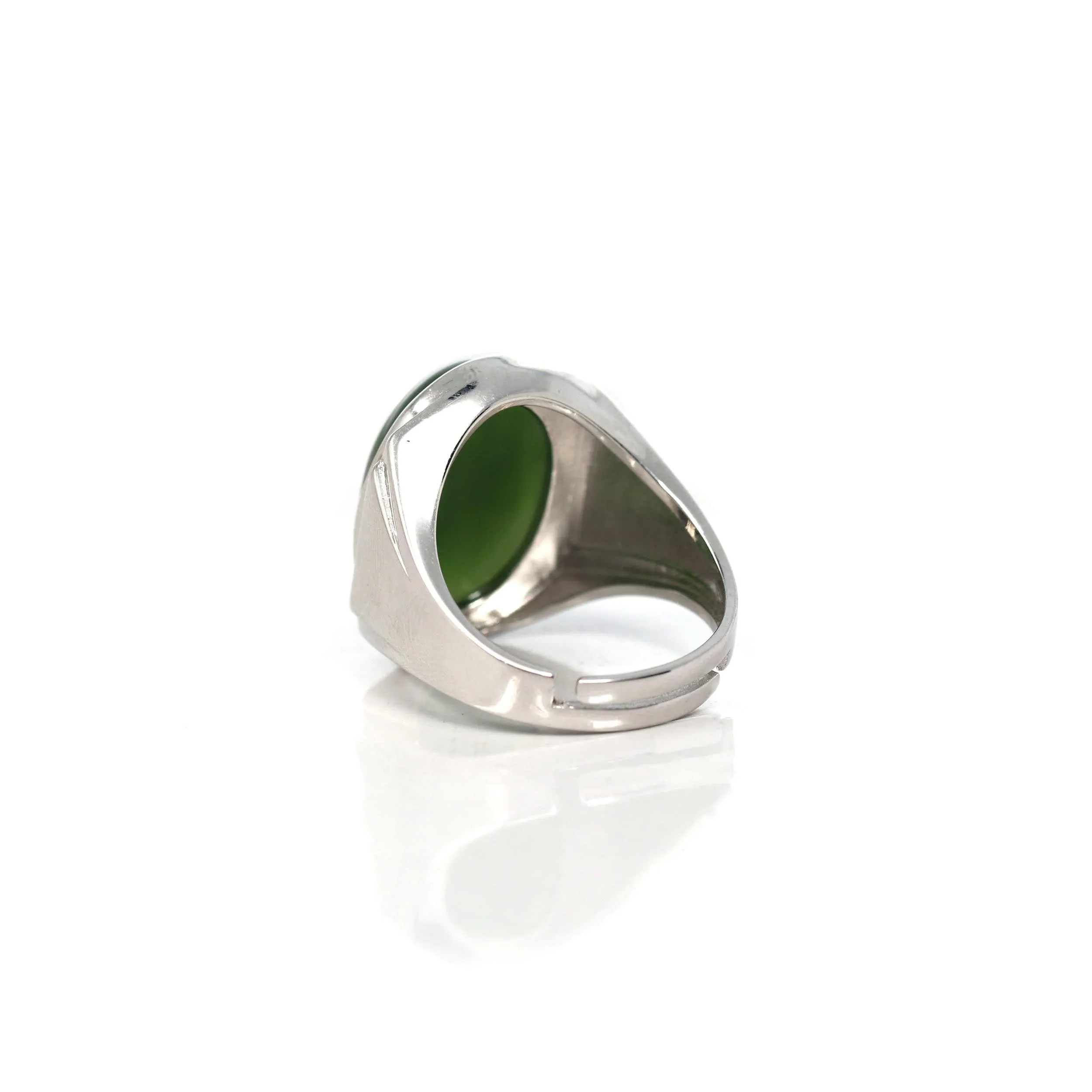 Baikalla Sterling Silver Oval Green Nephrite Jade Men's Ring