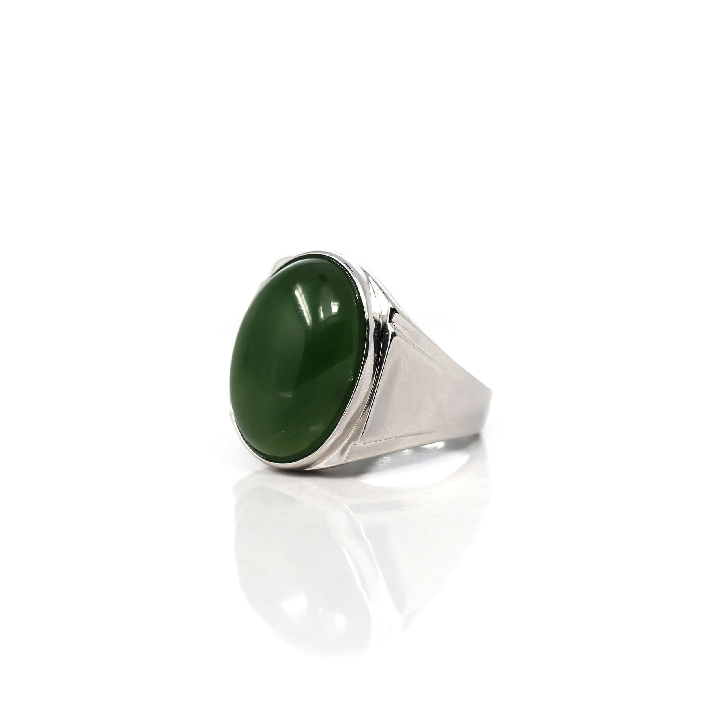 Baikalla Sterling Silver Oval Green Nephrite Jade Men's Ring