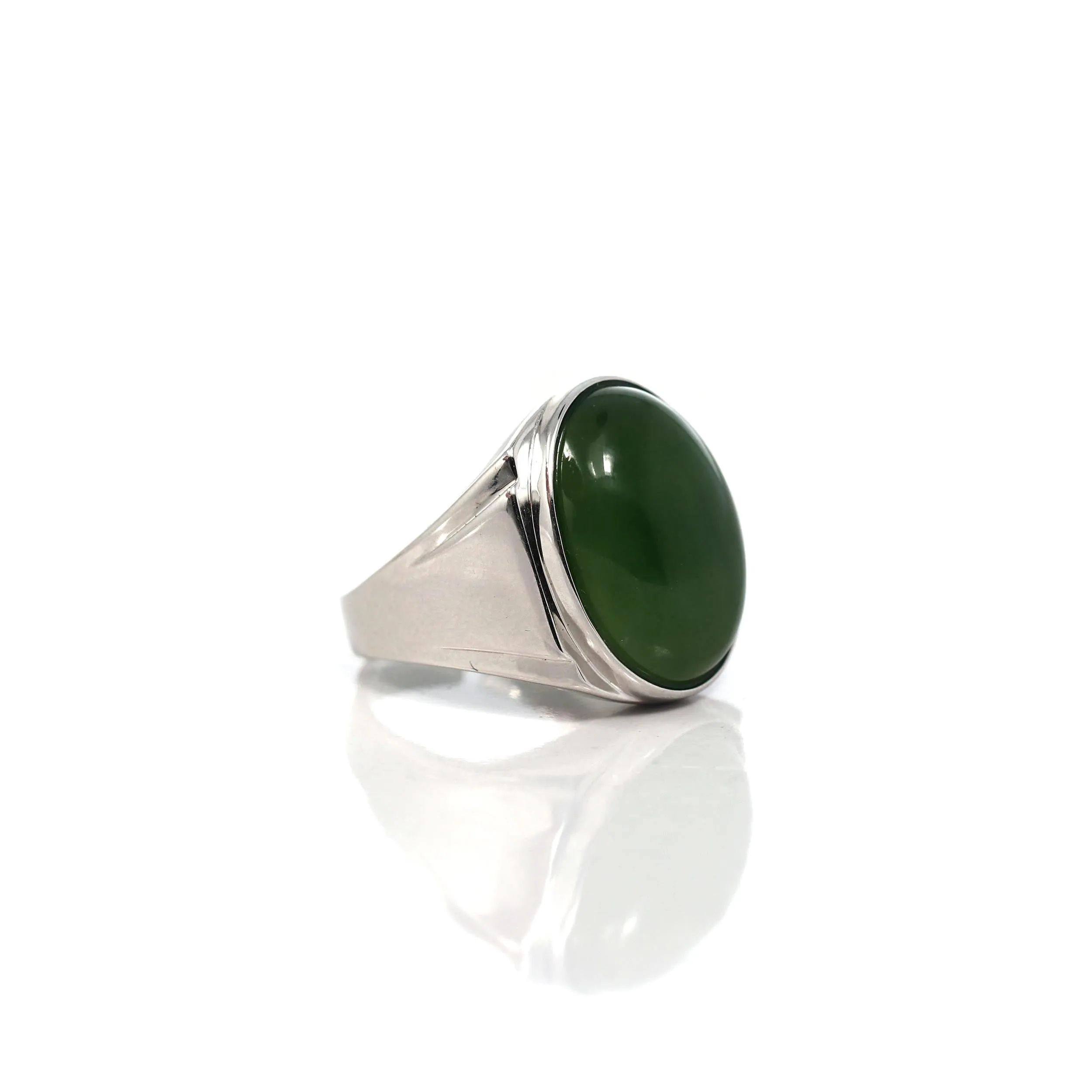 Baikalla Sterling Silver Oval Green Nephrite Jade Men's Ring