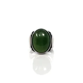 Baikalla Sterling Silver Oval Green Nephrite Jade Men's Ring