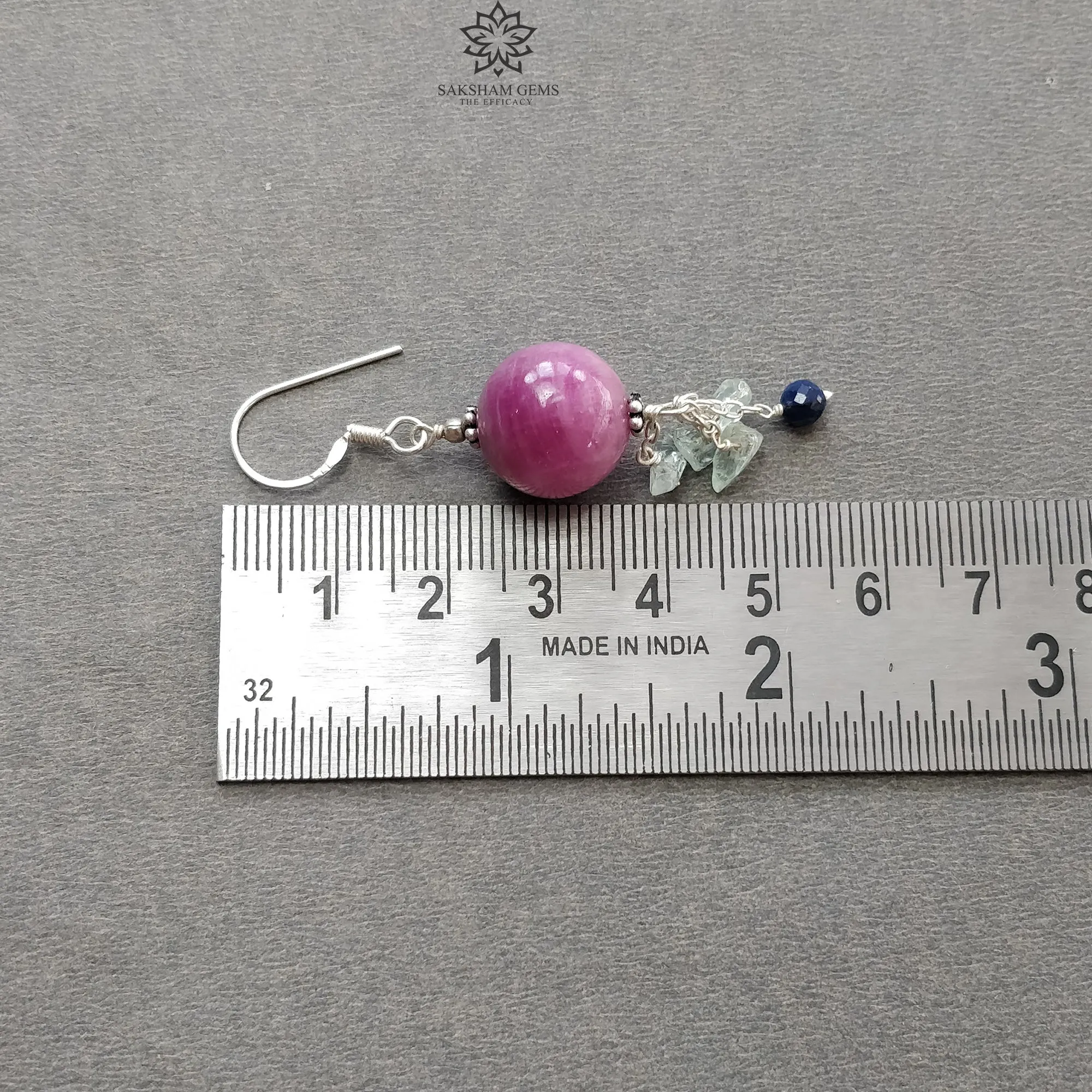 Beads Earring in Silver Zoisite RUBY & Emerald Gemstone: 12.33gms Natural Ruby Emerald 925 Silver Round Drop Dangle Hook Earrings 2.5"