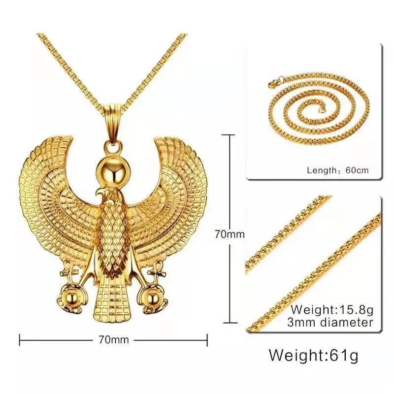 Big Ancient Egyptian Horus Royal Eagle Ankh Pendant Necklace