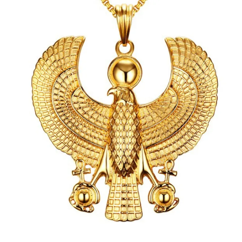 Big Ancient Egyptian Horus Royal Eagle Ankh Pendant Necklace