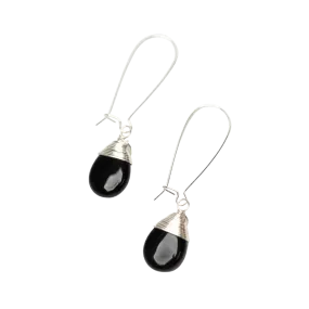 Black Onyx Teardrop Earrings in Silver