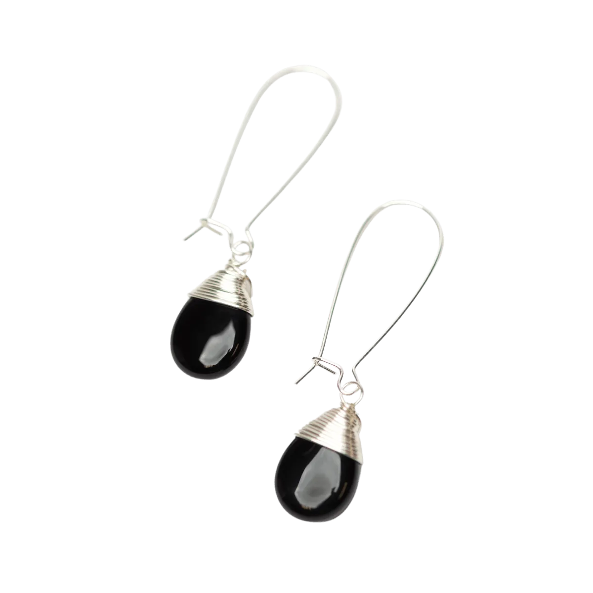 Black Onyx Teardrop Earrings in Silver