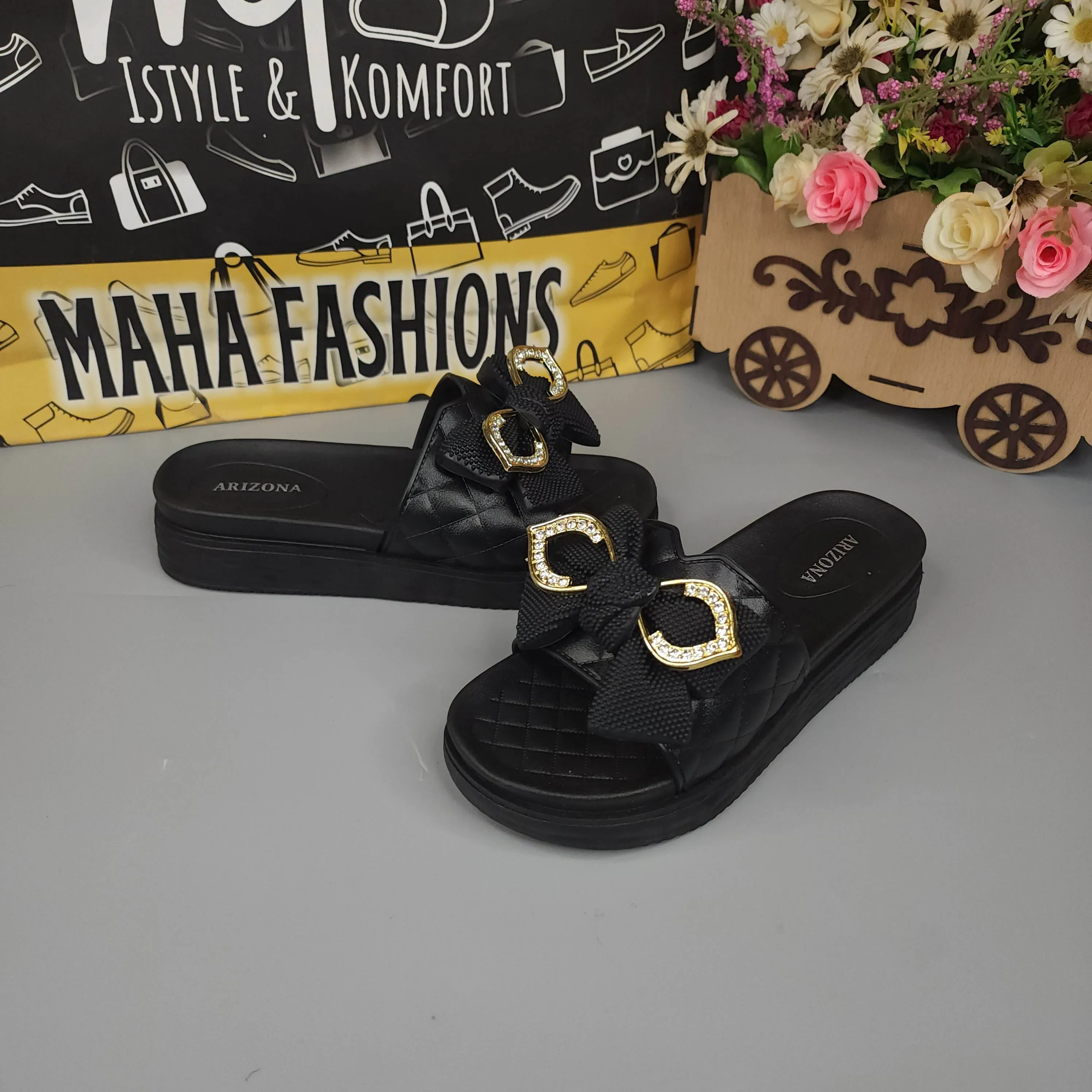 Black Single Bow Slides