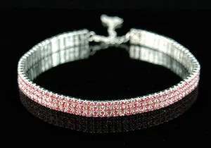 Bridal 3 Row Stretch Pink Crystal Rhinestone Choker XC005