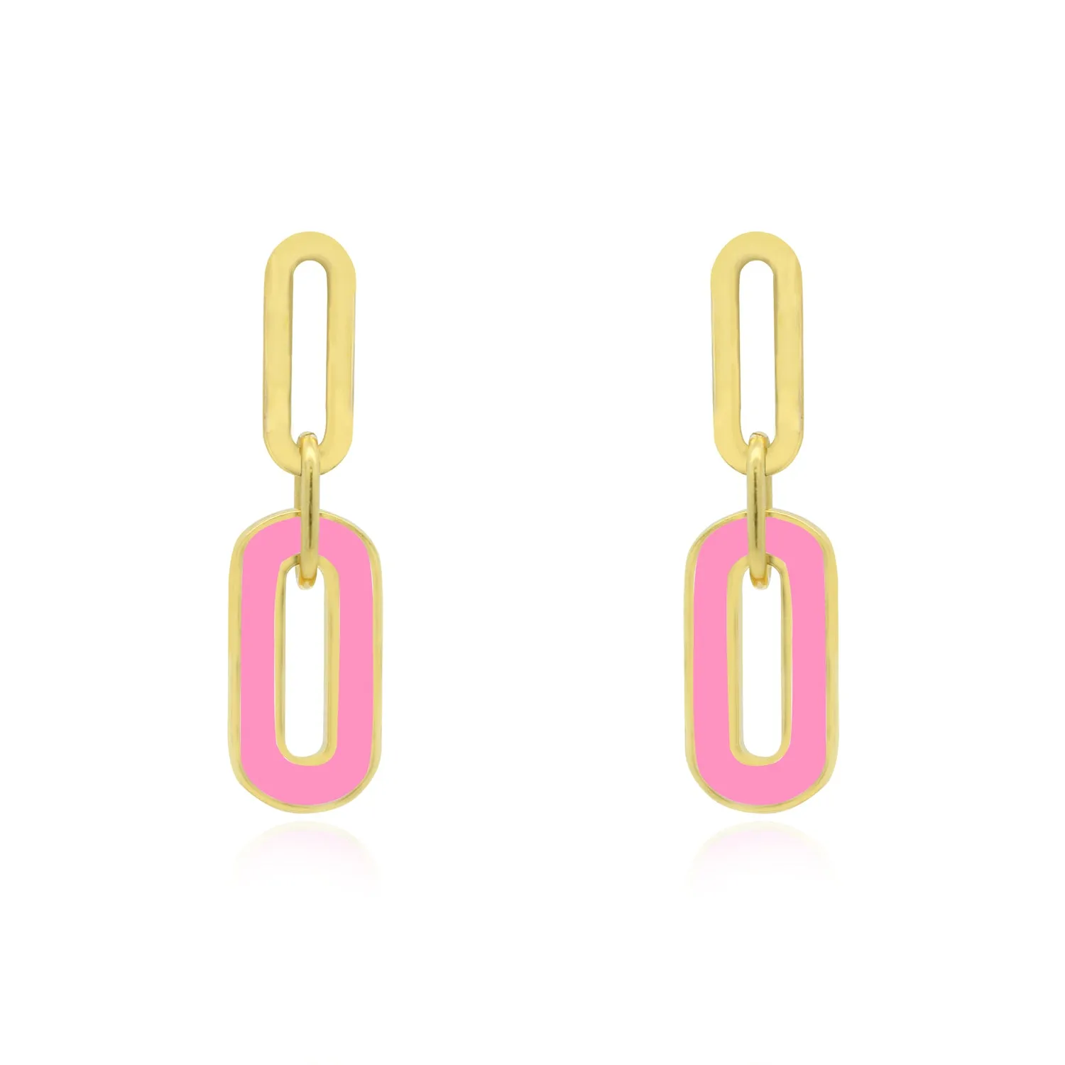 Bubblegum Pink Enamel Paperclip Link Earrings