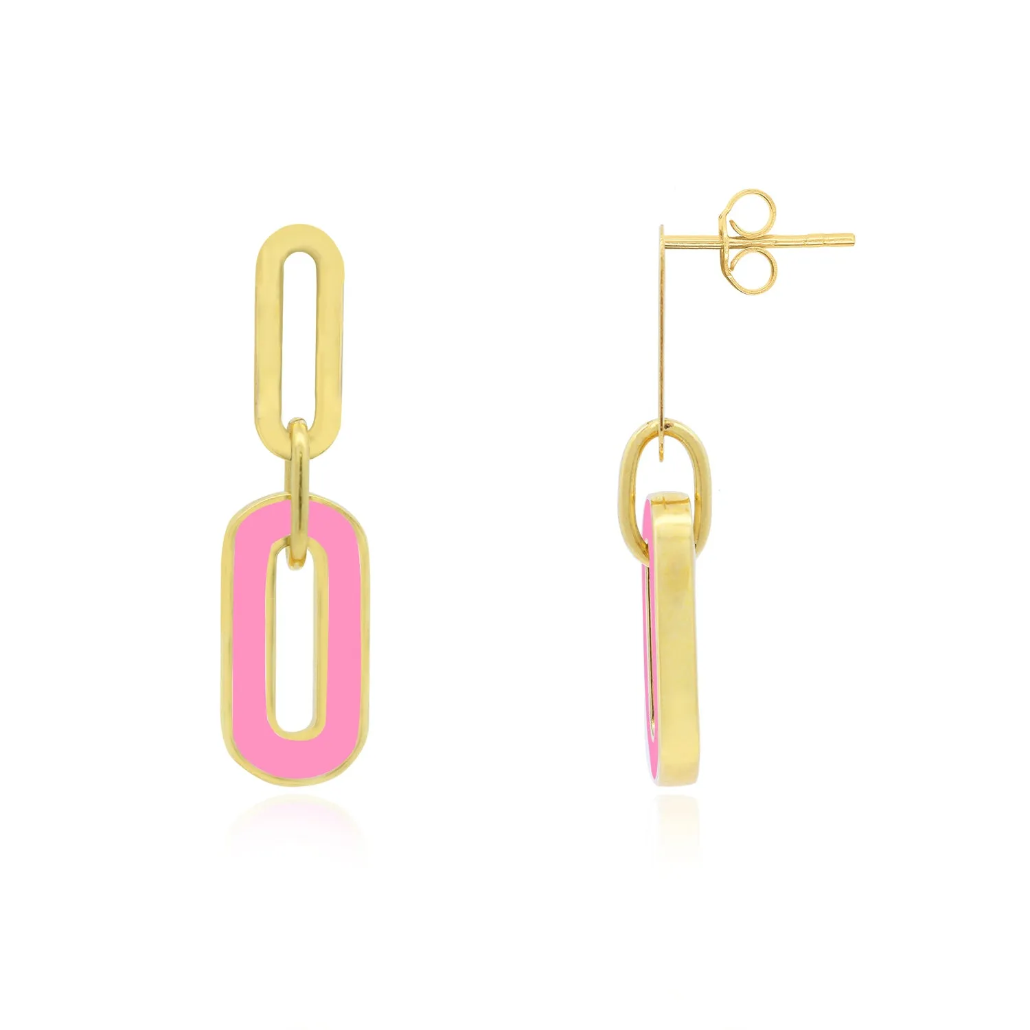 Bubblegum Pink Enamel Paperclip Link Earrings