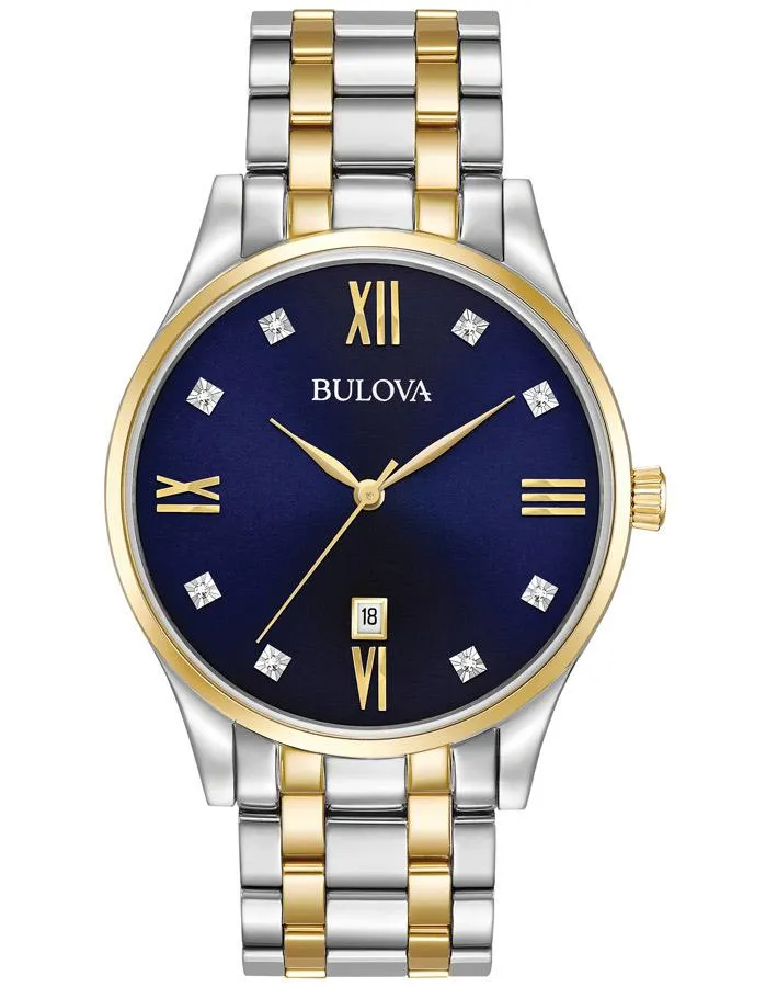 Bulova Mens Diamond - Blue Dial - Stainless Steel - Two-Tone - Bracelet - Date