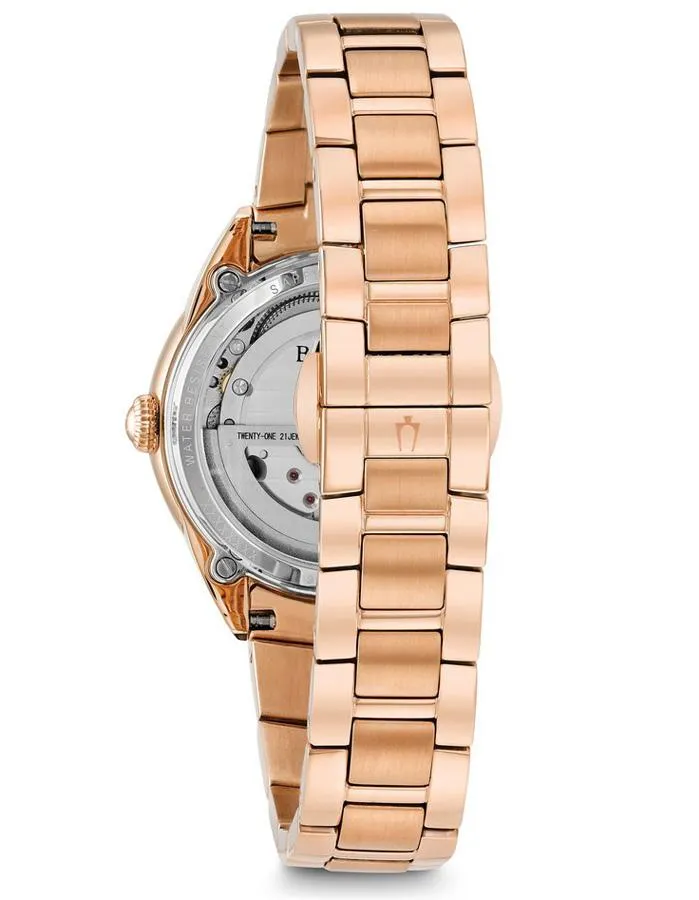 Bulova Womens Diamond Automatic - Rose Gold-Tone - Open Heart Dial - Bracelet