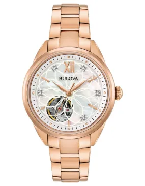 Bulova Womens Diamond Automatic - Rose Gold-Tone - Open Heart Dial - Bracelet