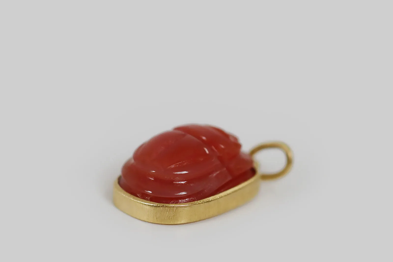 Carved Rosy Carnelian Scarab Pendant