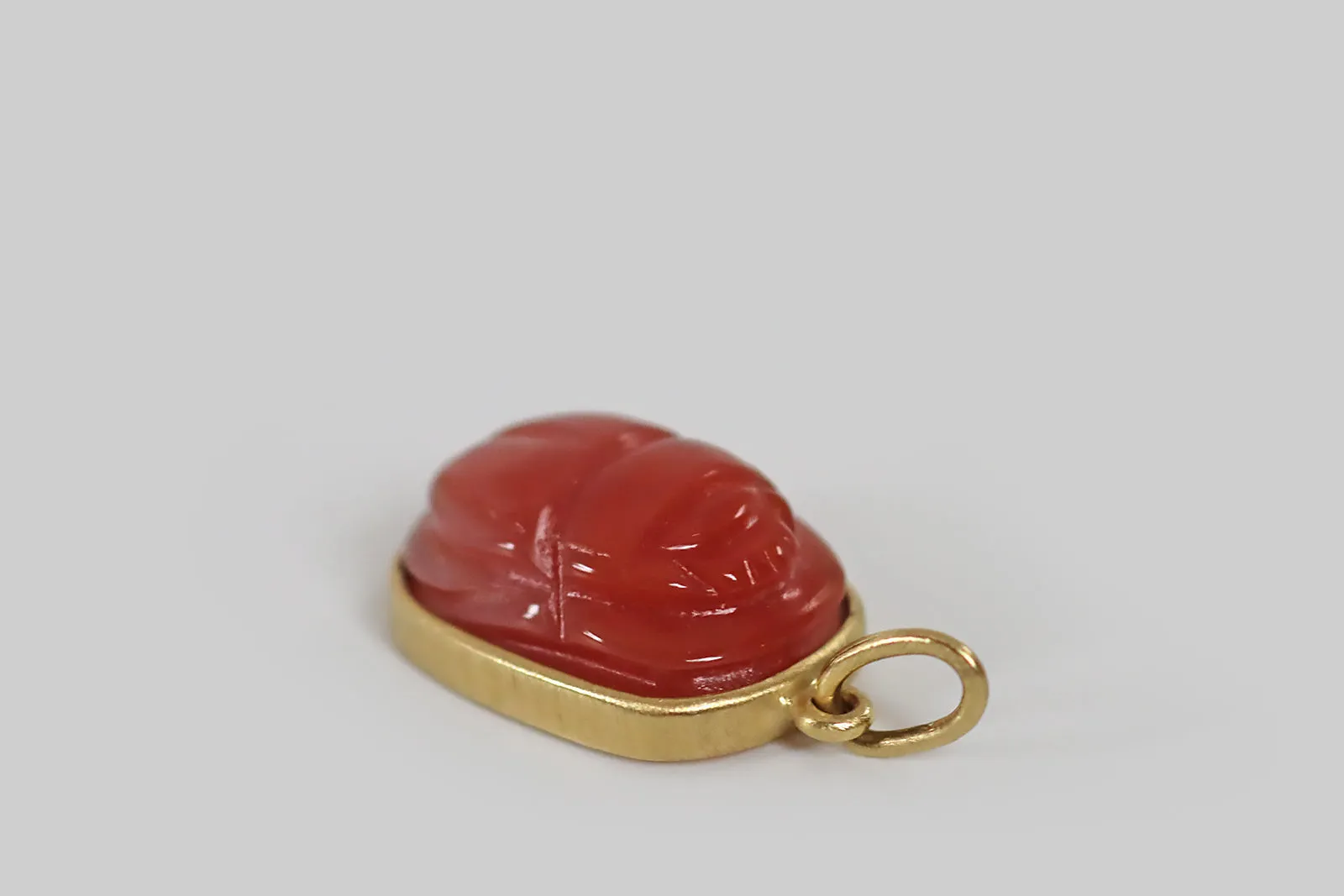 Carved Rosy Carnelian Scarab Pendant