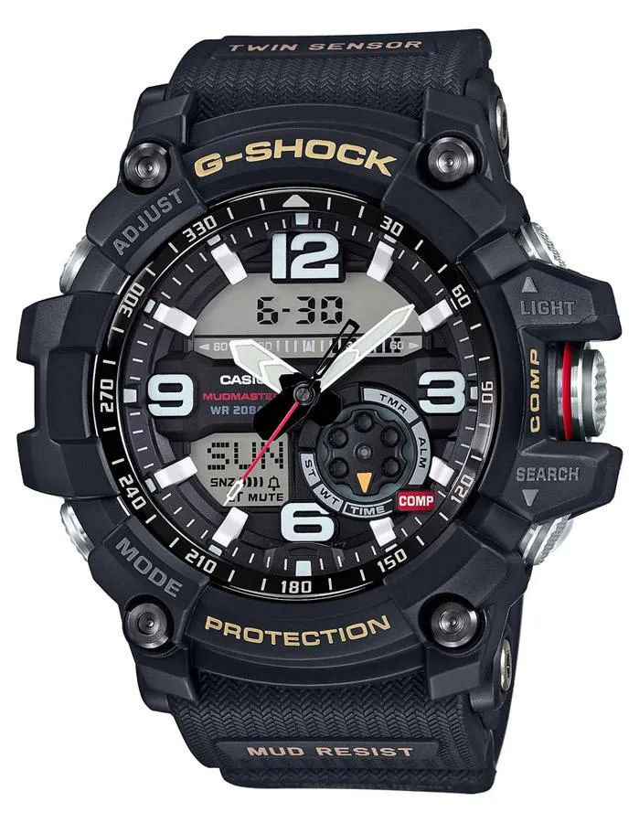 Casio Mens G-Shock Mudmaster - Black Case - Black Strap - Twin Sensor - 200m