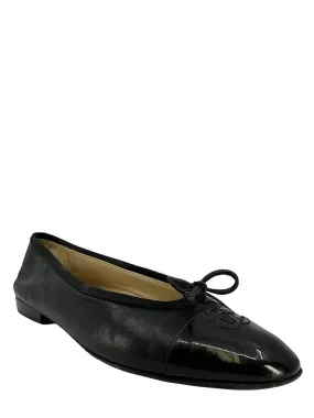 CHANEL CC Cap Toe Lambskin Leather Ballet Flats Size 8