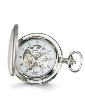 Charles Hubert White Skeleton Dial Pocket Watch - Chrome Finish - Mechanical