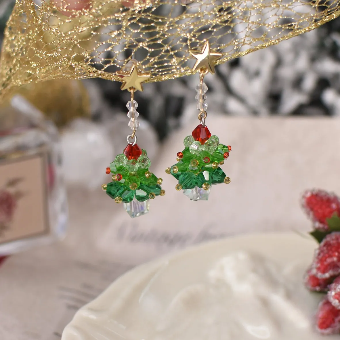 Christmas Tree Earrings Asymmetric Atmosphere Star Ear Clip LJC12