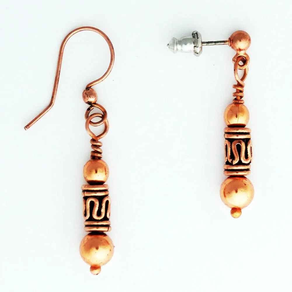 Copper Drop Earrings Hematite Gemstone Beads ECH6 Hematite Earrings With Handmade Pipeline Copper Beads