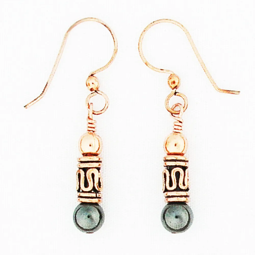 Copper Drop Earrings Hematite Gemstone Beads ECH6 Hematite Earrings With Handmade Pipeline Copper Beads