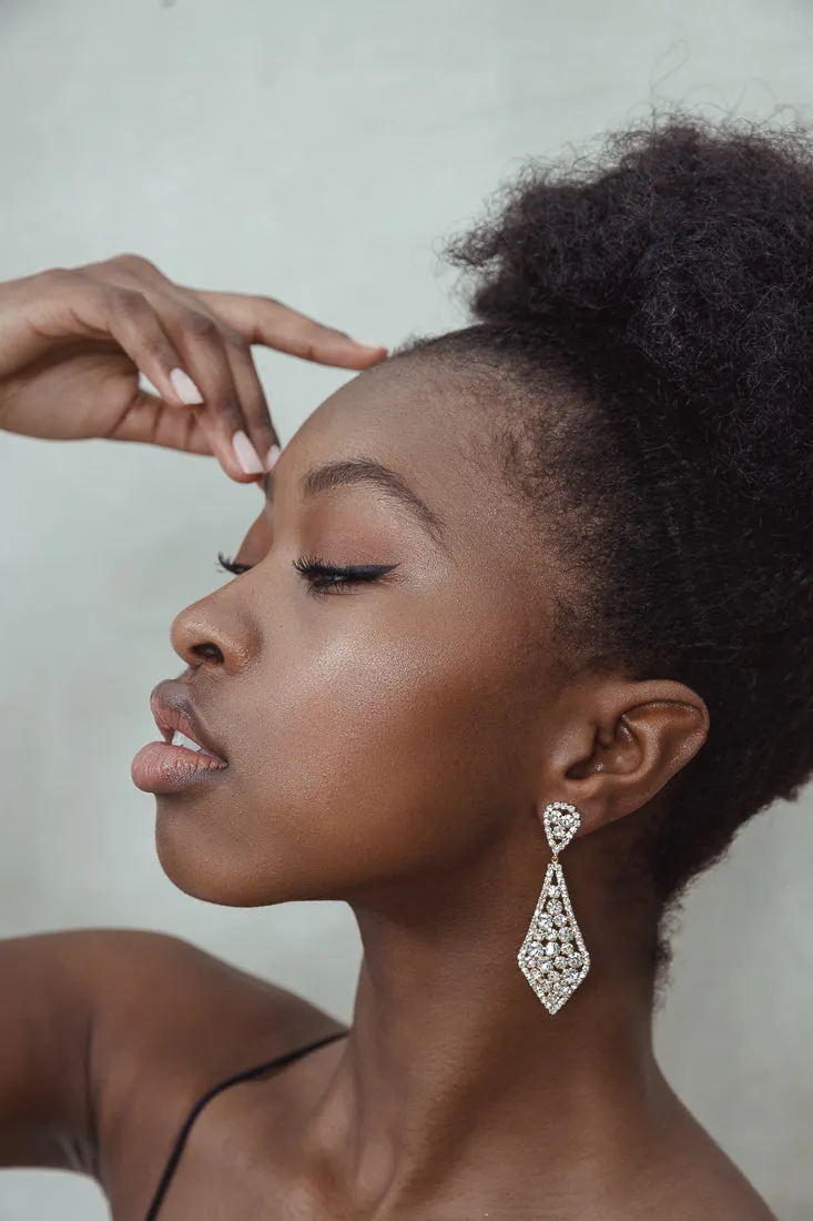 CRYSTAL COVERED DIAMOND DROP EARRING