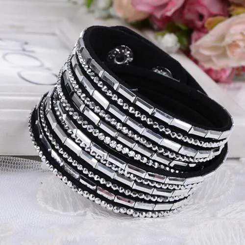 Crystal Explosion Black with Silver Silver Snap Wrap Bracelet (or Choker Necklace)