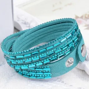 Crystal Explosion Teal Snap Wrap Bracelet (or Choker Necklace)