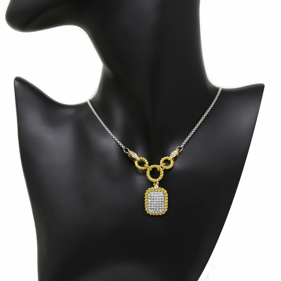 Cubic Zirconia Pave Pendant Two Tone Necklace