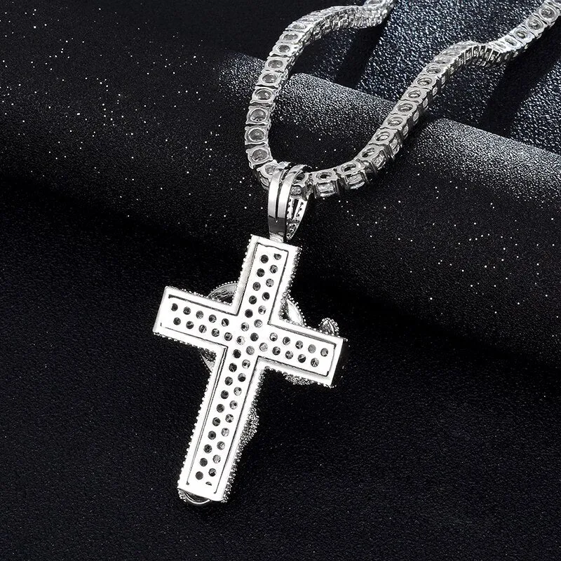 Cubic-Zirconia-Studded Cross Bling Hip-hop Pendant Necklace