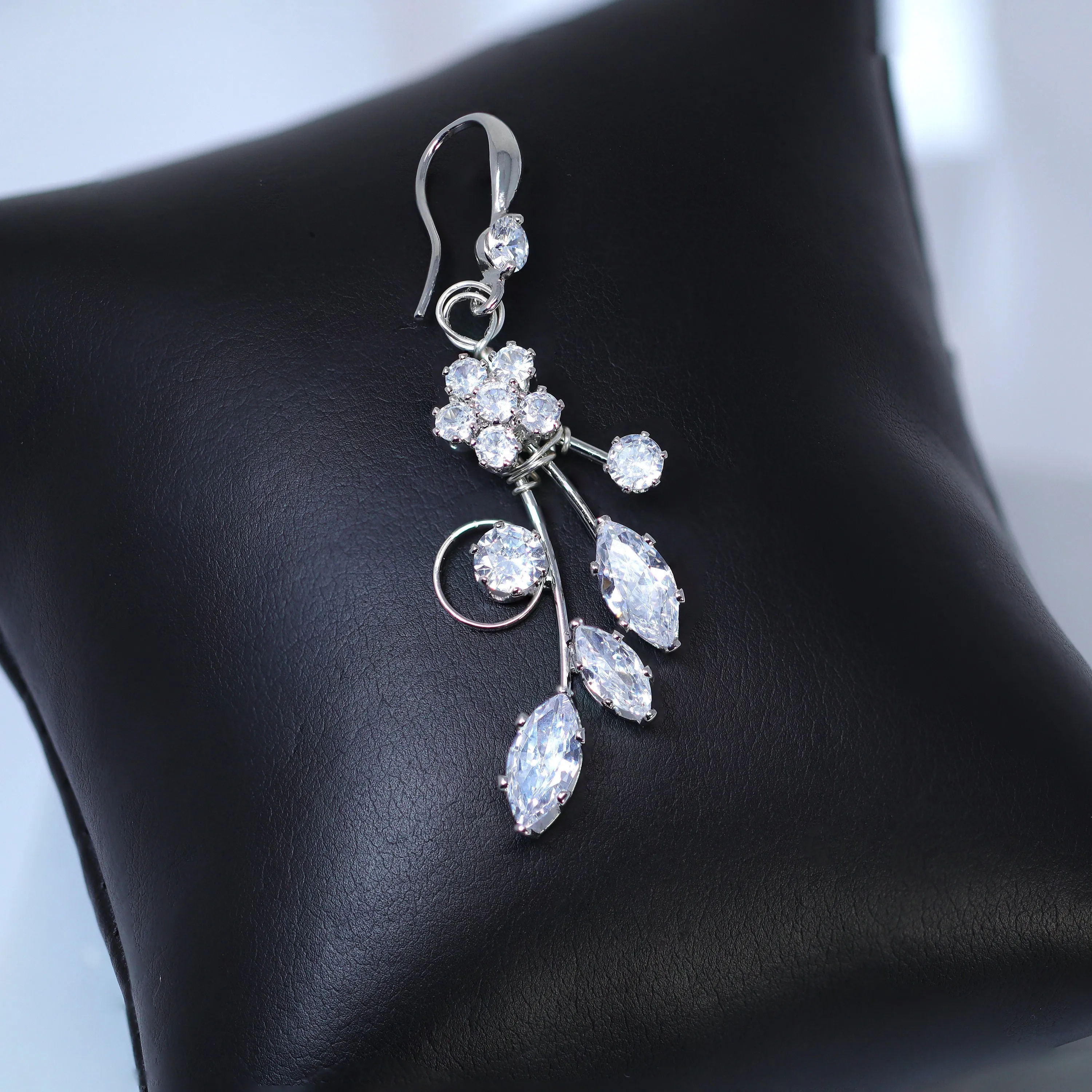 CZ Flower Vine In Paradise Dangle Earrings, Crystal/Diamond Earring, Long Bridal Jewelry, Crystal Bridal Earrings, Statement Earrings Cz