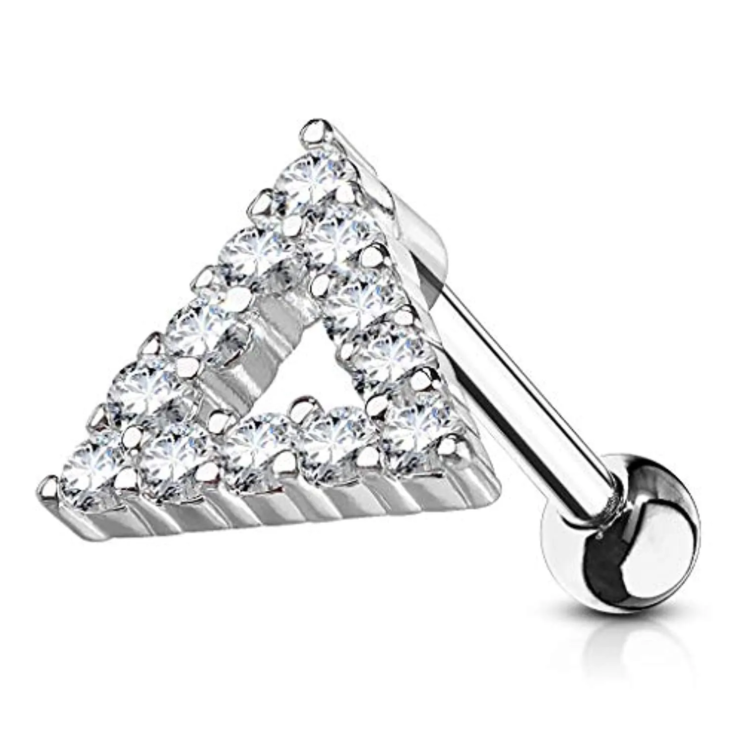 CZ Paved Triangle Top 316L Surgical Steel WildKlass Cartilage, Tragus Barbell Studs