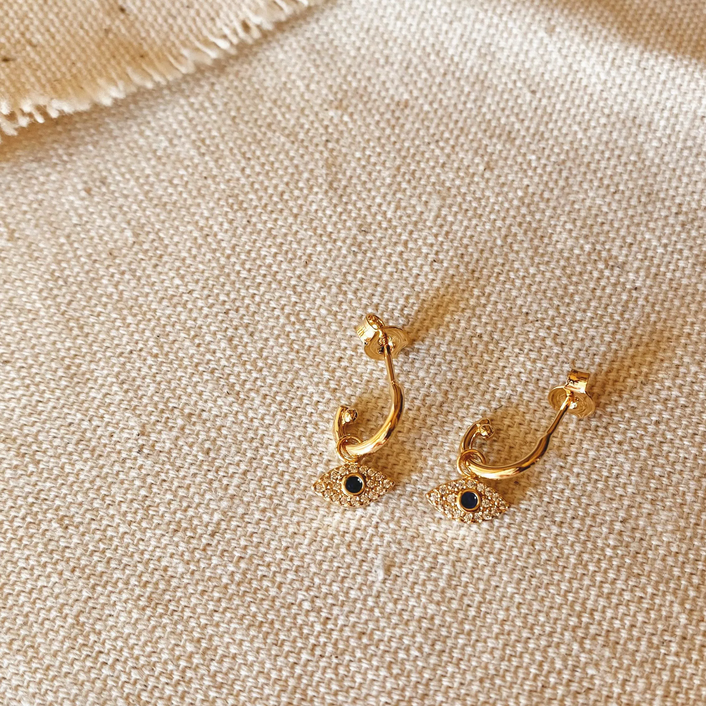 Dainty 18k Gold Filled Evil Eye Small Hoop Earrings