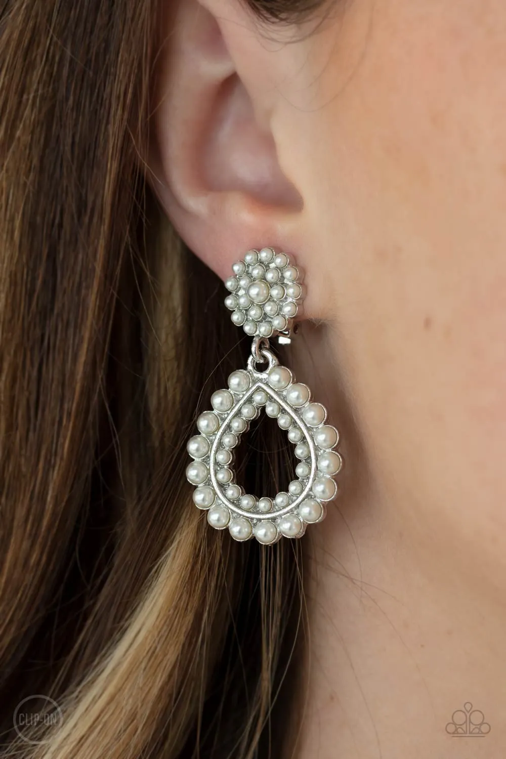 Discerning Droplets White Pearl Clip-On Earrings - Paparazzi Accessories