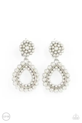 Discerning Droplets White Pearl Clip-On Earrings - Paparazzi Accessories