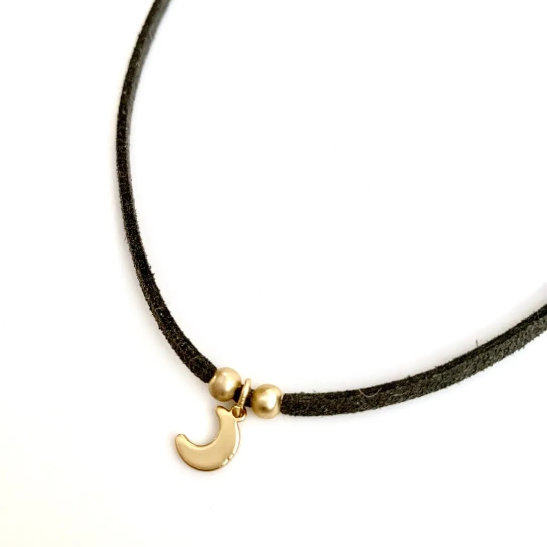 Erin Gray Moon on Soft Suede Charcoal Choker