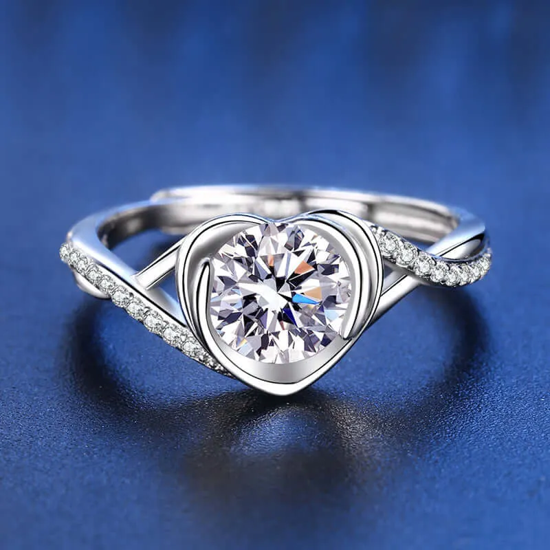 Fashion Heart Moissanite Adjustable Ring