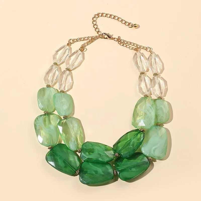 Fashion Trendy Multi-layer Green Aventurine Choker Necklace