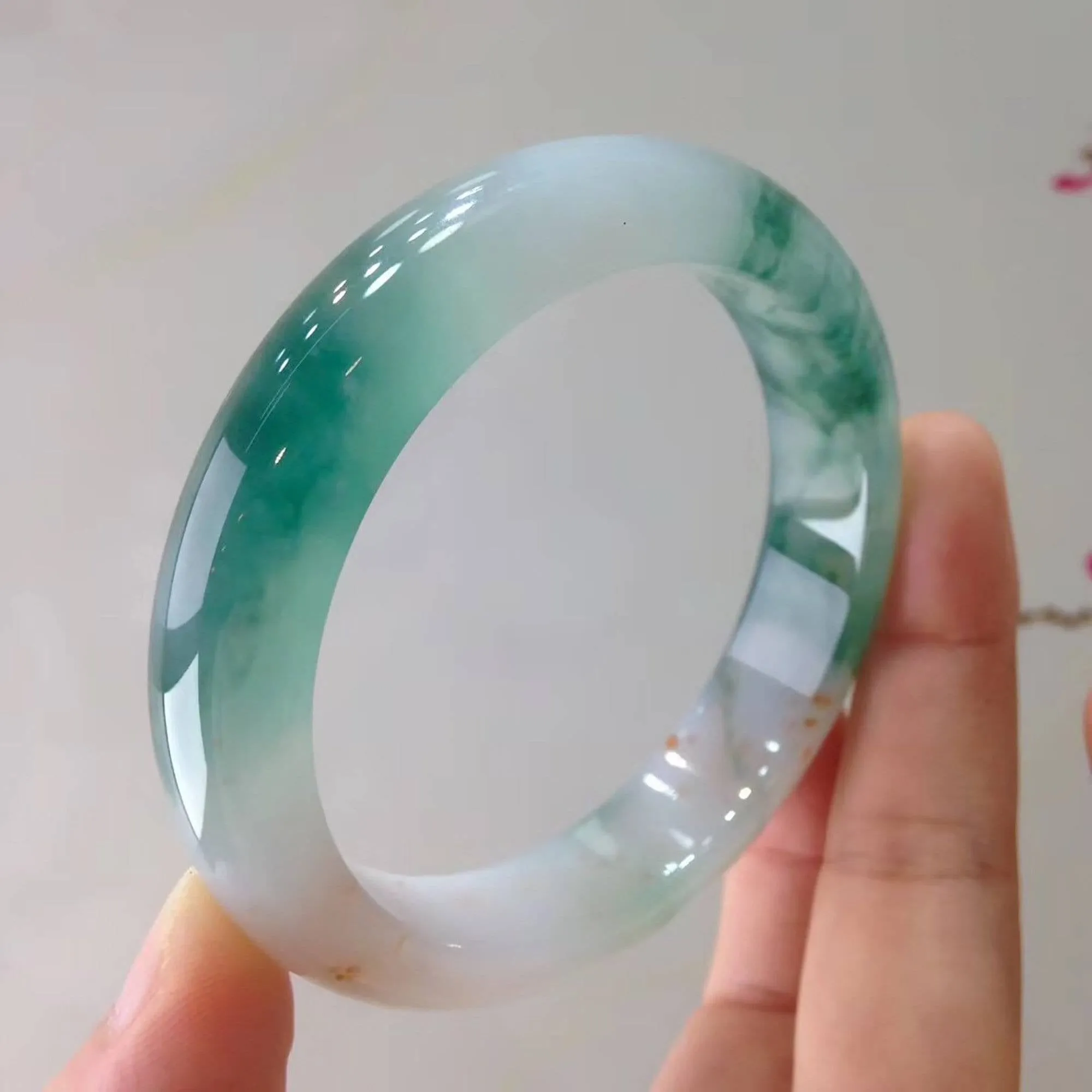 Genuine Burmese High-end Ice Blue-green Jade Jadeite Bangle Bracelet (57.mm) L14 ( Collectibles )