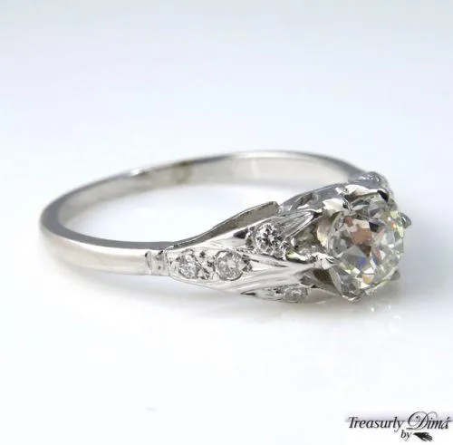 GIA 1.00CT ANTIQUE VINTAGE DECO OLD MINE CUSHION DIAMOND ENGAGEMENT WEDDING RING