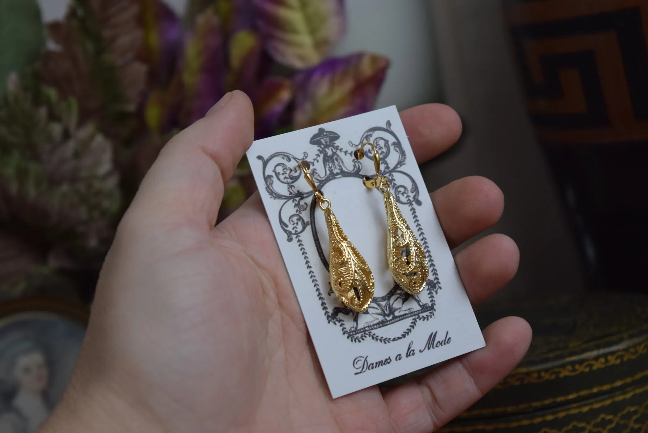 Golden Filigree Teardrop Earrings