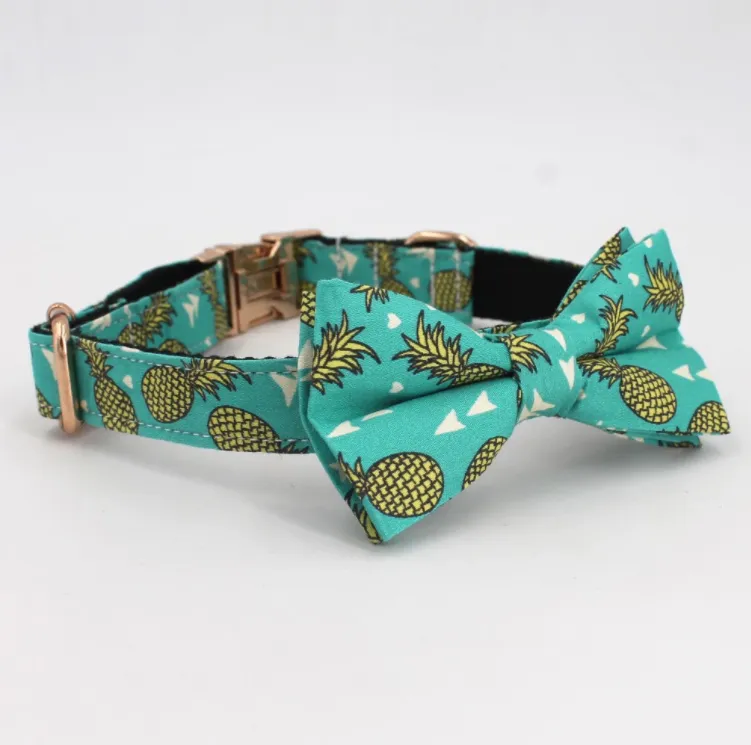 Green Pineapple Bow Tie for Dog | Pet Collar, Leash, Tie 3Pc Set | Green