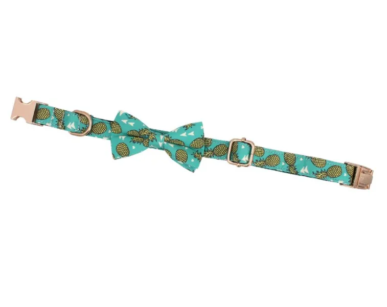 Green Pineapple Bow Tie for Dog | Pet Collar, Leash, Tie 3Pc Set | Green