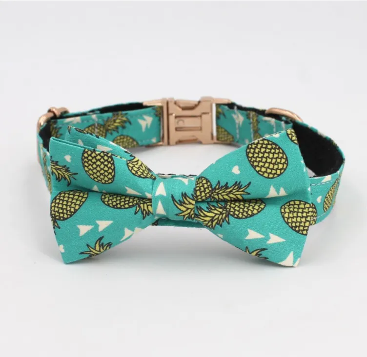 Green Pineapple Bow Tie for Dog | Pet Collar, Leash, Tie 3Pc Set | Green