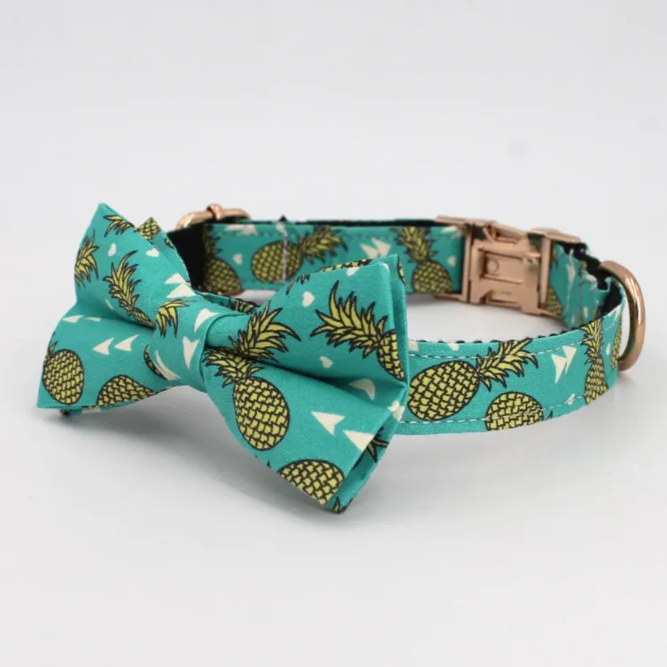 Green Pineapple Bow Tie for Dog | Pet Collar, Leash, Tie 3Pc Set | Green